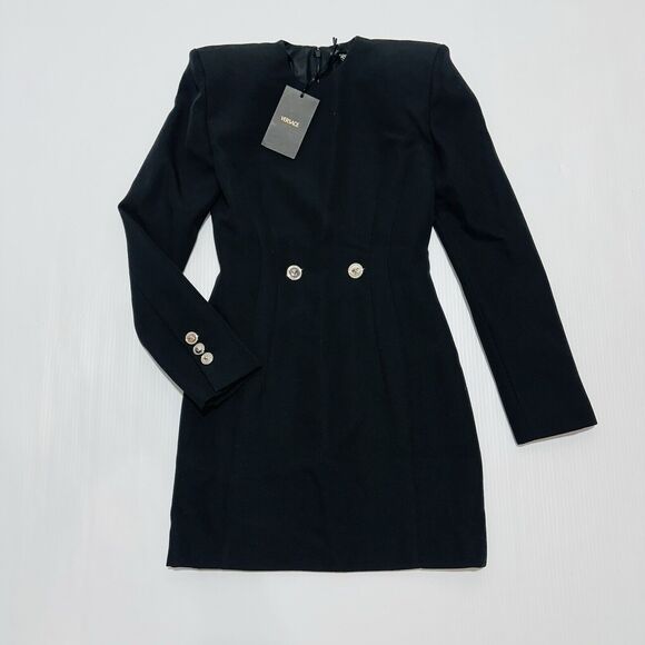 Versace Hourglass Grain De Poudre Suit Mini Dress Black Wool 38/ 2 NWT $3025 - Picture 7 of 14